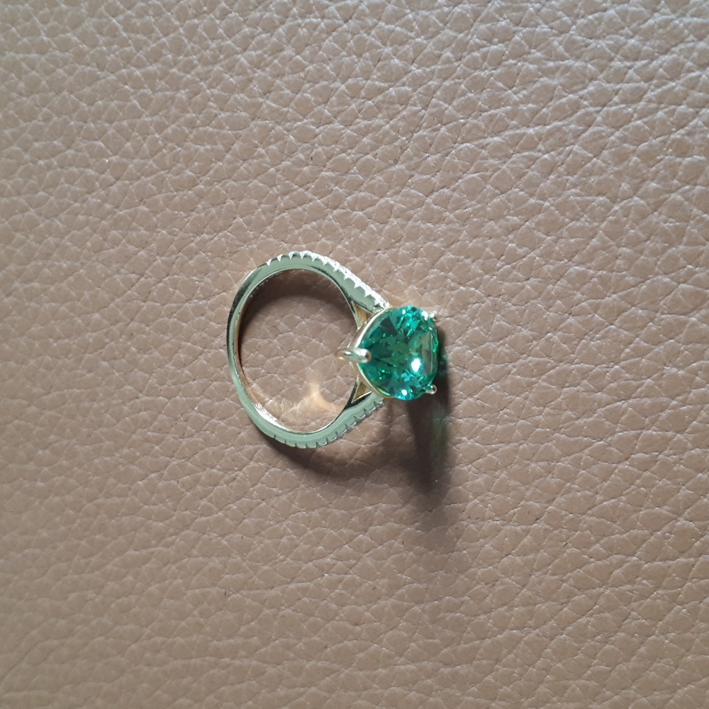 Green CZ Pear Shaped Solitaire Ring